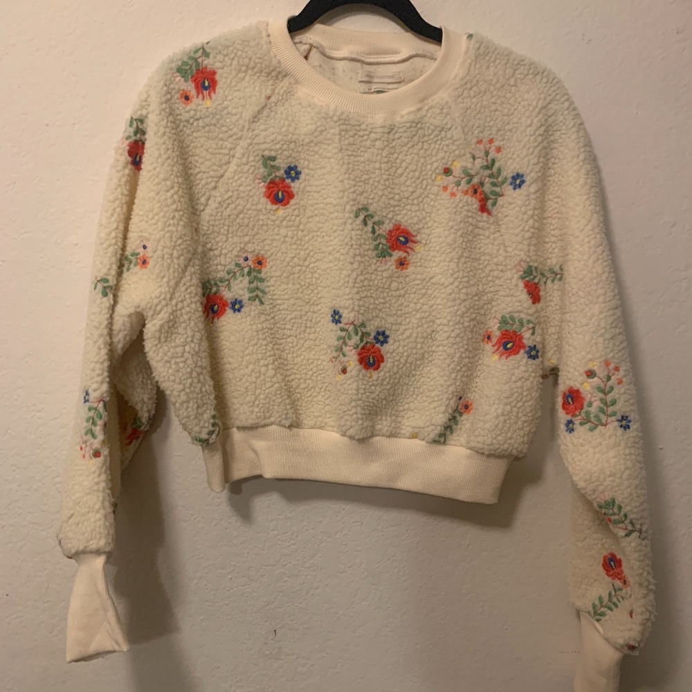 Urban Outfitters Sherpa Cropped Floral Sweatshirt